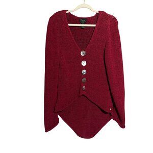 Pure Hand Knit Button Front Cardigan Sweater Women's Size XS/Small Red hi low
